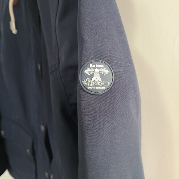 Barbour Beacon Rief Navy Wax Waterproof Hooded Country Rain Coat Jacket US Sz 6 - Picture 4 of 8
